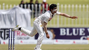 | Photo: AP/Anjum Naveed : Pakistan vs Bangladesh 1st Test, 3rd Day: Pakistan's Naseem Shah bowls against Bangladesh